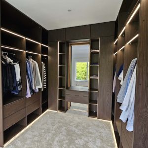 Dark Oak Walk in Wardrobe with lights