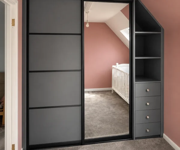 Dust grey graphite framed angled wardrobe