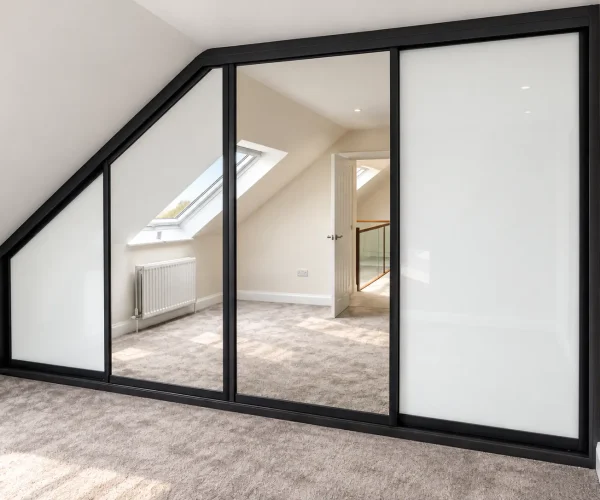 Angled white wardrobe black frame fitted in Carryduff