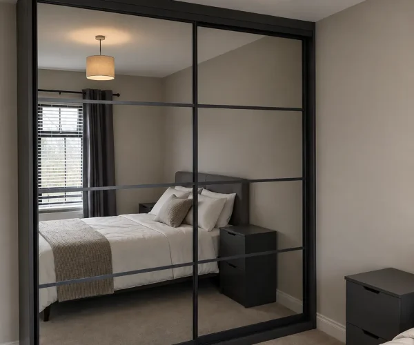 Graphite framed tinted mirror doors