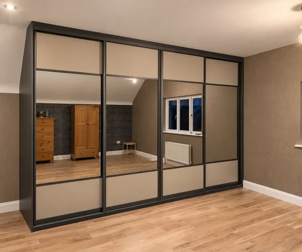 Dark tinted mirror glass panels in centre fitted in Belfast