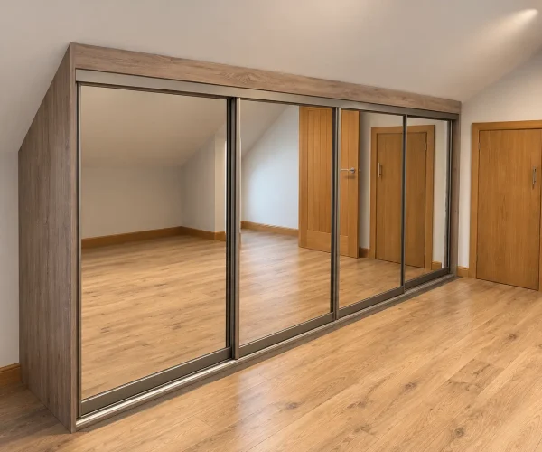 Into eaves wardrobe with all mirrors